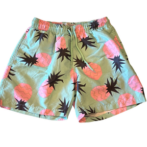 Free Planet Mens Medium Aqua and Pink Pineapple Swim Trunks